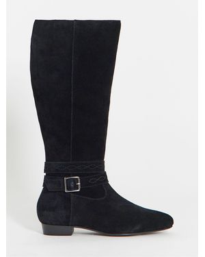 Simply Be Extra Wide Fit Suede Knee High Flat Boots - Blue