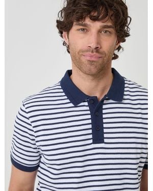 Threadbare Popcorn Stripe Cotton Polo Shirt - Blue