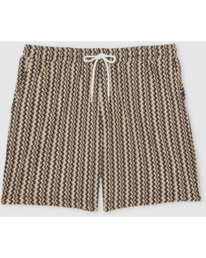 Reiss Tobacco Teti Zig-Zag Knit Drawstring Shorts - Brown