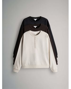 The Set 3 Pack Henley Sweatshirts/Chocolate/Cream - Black