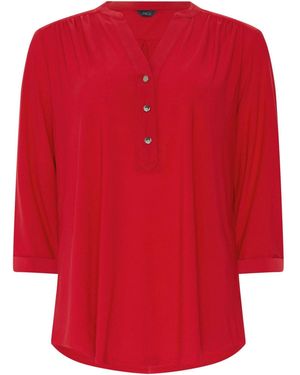 M Com Half Placket Collarless Shirt - Red