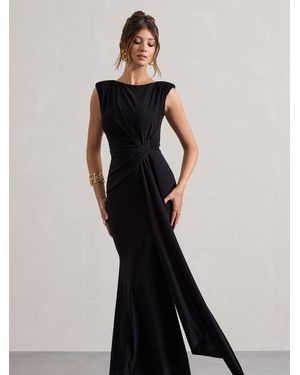 Club L London Kadie Sleeveless Gathered Maxi Dress With Drape - Schwarz