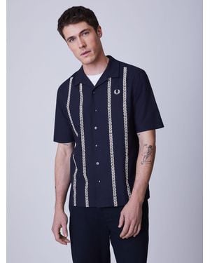 Fred Perry Fred Perry Placement Print Revere Collar Shirt - Blue