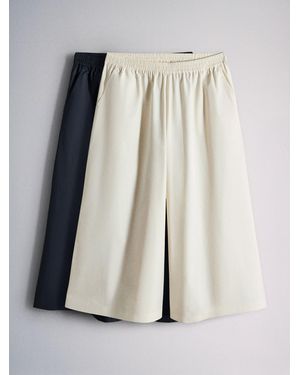 The Set 2 Pack Wide Leg Pull On Cotton Cropped Trousers/Cream - Blue