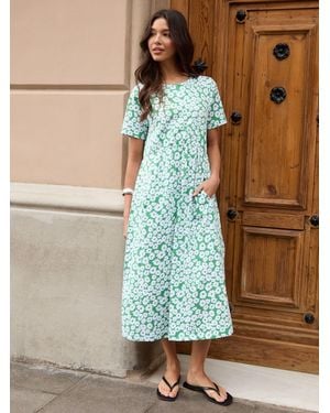 Threadbare 100% Cotton Smock Style Midi Dress - Blue
