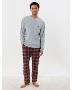 Threadbare Cotton Rich Top & Flannel Pants Pjyamas Set - Gray