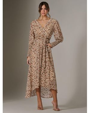 Jolie Moi V-Neck Puff Sleeve Maxi Dress - Brown