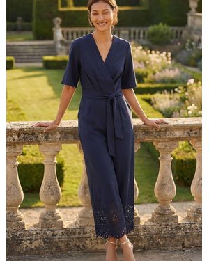 Roman Laser Cut Hem Wrap Front Jumpsuit - Yellow