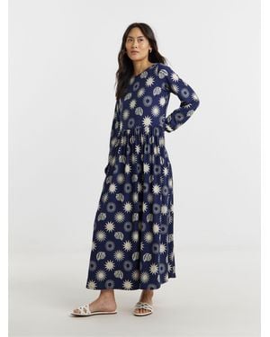 JD Williams Soft Touch Half Sleeve Smock Dress - Blue