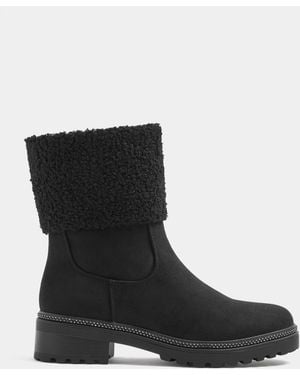 Yours Curve Extra Wide Fit Glitter Trim Boots - Black