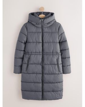 Next Shower Resistant Hooded Long Padded Puffer Coat - Gray