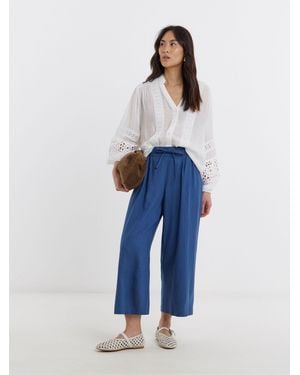 JD Williams Jd Williams Linen Tie Waist Mix Wide Leg Culottes - Blue