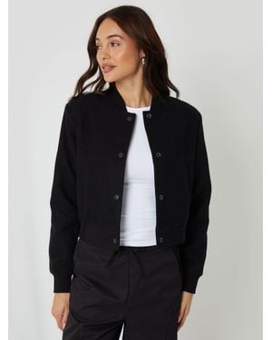 Threadbare Faux Wool Bomber Jacket - Black