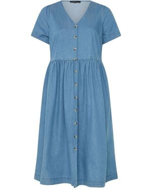 Evans Button Through Denim Dress - Blue