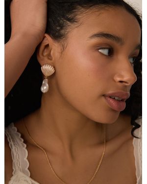 Next Metal Shell Drop Earrings - Brown