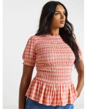 Simply Be Shirred Mesh Top With Sleeves
