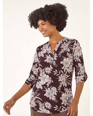 Roman Floral Puff Print Stretch Shirt - Rot