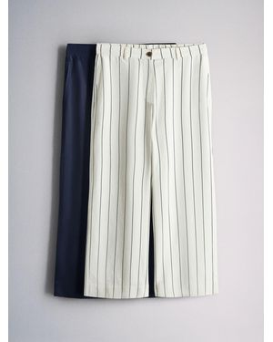 The Set 2 Pack Wide Leg Lightweight Pants With Linen/Cream Stripe - Blue