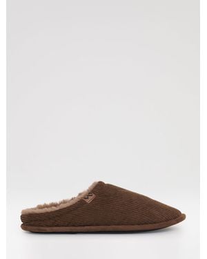 Threadbare Corduroy Faux Fur Lined Mule Slippers - Brown