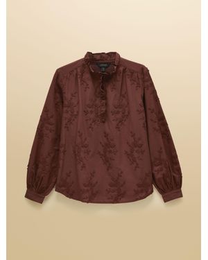 Joules Melanie Embroidered Frill Neck Blouse - Brown