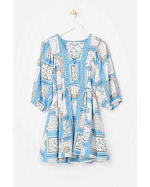 Oliver Bonas Floral V-Neck Mini Dress - Blau