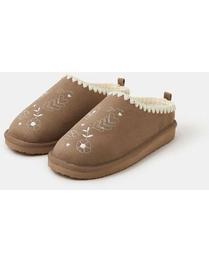 Accessorize Heart Embroidered Mule Slippers - Brown