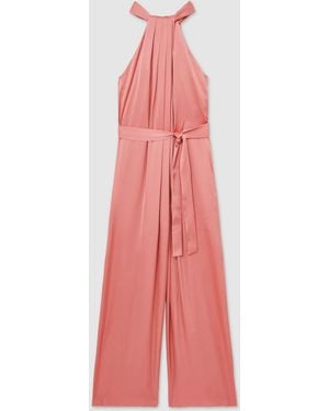 Reiss Petite Satin Wide-Leg Draped Jumpsuit - Pink