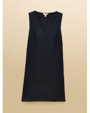Joules Delphine V Neck Shift Dress With Linen - Blue
