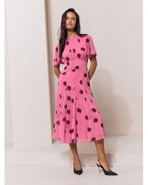 Lipsy Spot Short Flutter Sleeve Midi Dress - Pink