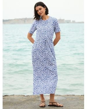 Threadbare Drawstring Waist Side Split Cotton Jersey Midi Dress - Blue