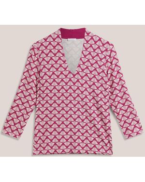 Hobbs Aimee V-Neck Geometric Printed Long Sleeve Top - Pink