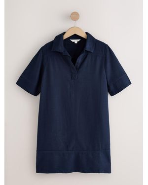 Next Linen Rich Short Sleeve Mini Overhead Dress - Blau