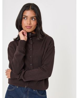 Threadbare Compact Knit Funnel Neck Cardigan - Brown