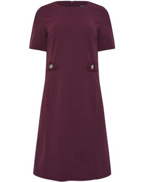M Com Button Detail Tailored Shift Dress - Purple