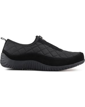 Pavers Wide Fit Leather Slip-On Shoes With Zip Fastening - Black