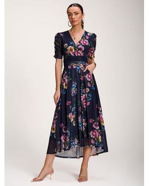 Jolie Moi Floral Print Mesh Maxi Dress - Blue