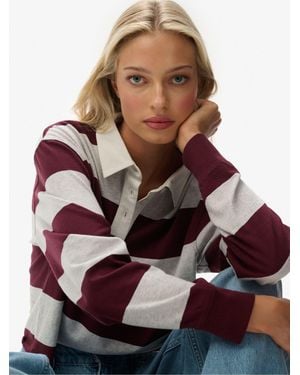 Superdry Athletic Essential Cropped Stripe Rugby Shirt - Brown