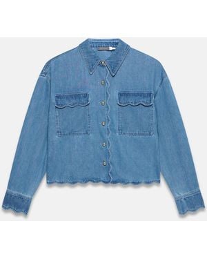 Mint Velvet Denim Scallop Shirt - Blue