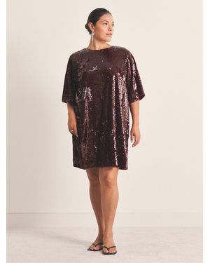 Simply Be Bow Back Sequin T-Shirt Dress - Natural