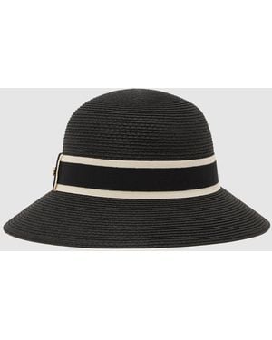 Reiss Ribbon-Trim Straw-Effect Hat, S & M - Black