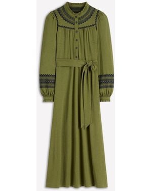 Boden Ruffle Jersey Midi Shirt Dress - Green