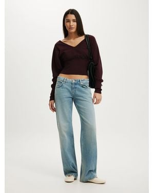 Cotton On Everfine Cinched V-Neck Knit Cardigan - Blue