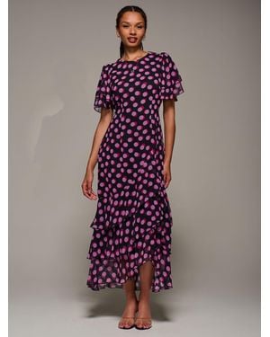 Jolie Moi Ruffle Detail Chiffon Midaxi Dress - Purple