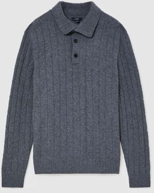 Reiss Mid Melange Littleton Wool Stitch-Detail Half-Button Sweater - Blue