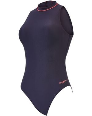 Zoggs Chlorine Resistant Hi-Neck Zipped Swimsuit - Blue