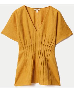 Jigsaw Linen Pintuck Waist Top - Yellow