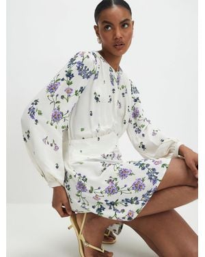 River Island Long Sleeve Floral Mini Dress - White