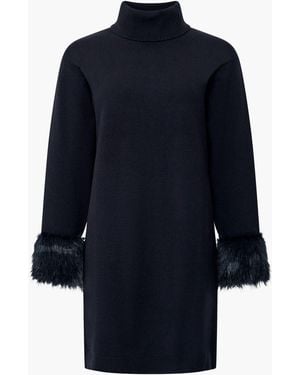 French Connection Moana Faux Fur Trim Knit Dress - Blue