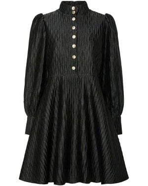 Y.A.S Y. A.S Y. A.S High Neck Puff Sleeve Satin Dress - Black