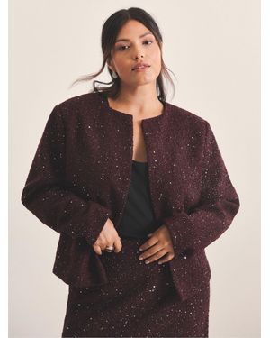 Simply Be Boucle Collarless Jacket - Red